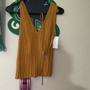 Vince Mustard Pleated Blouse